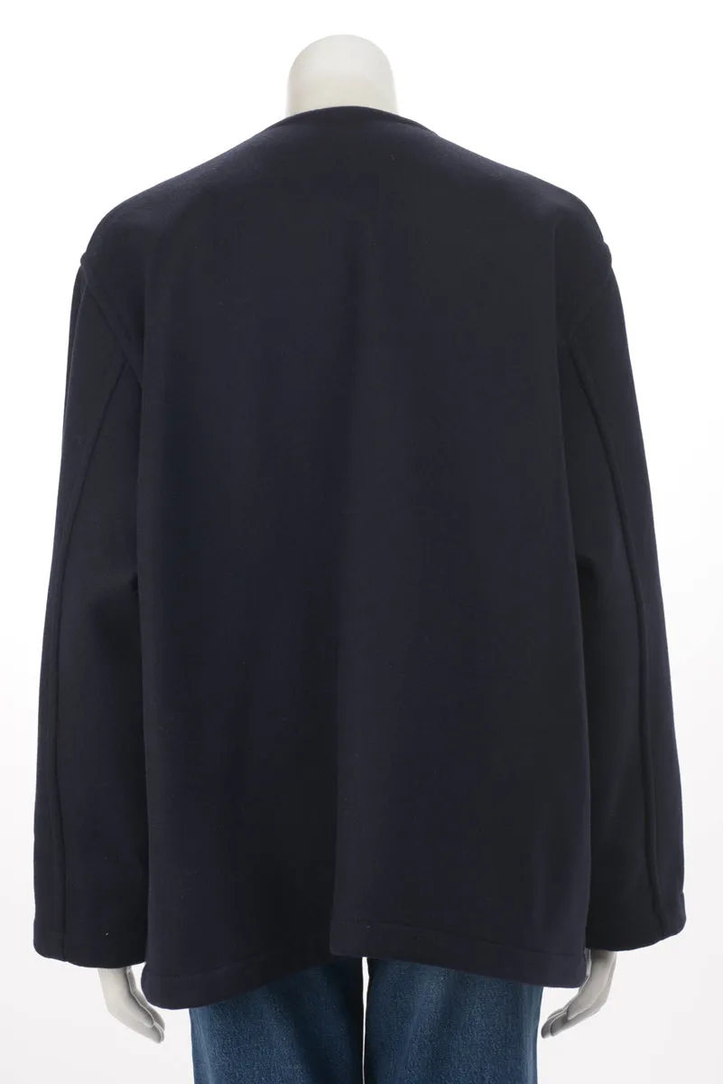 Celine Navy Wool Melton V-Neck Chain Pullover FR 38