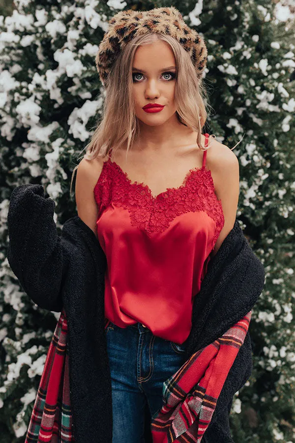 Center Stage Spotlight Lace Tank In Crimson