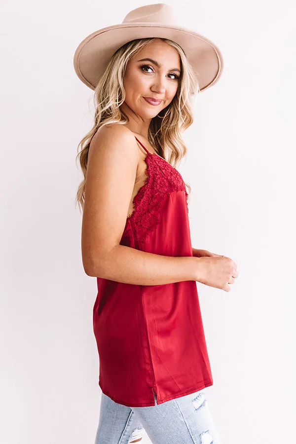 Center Stage Spotlight Lace Tank In Crimson