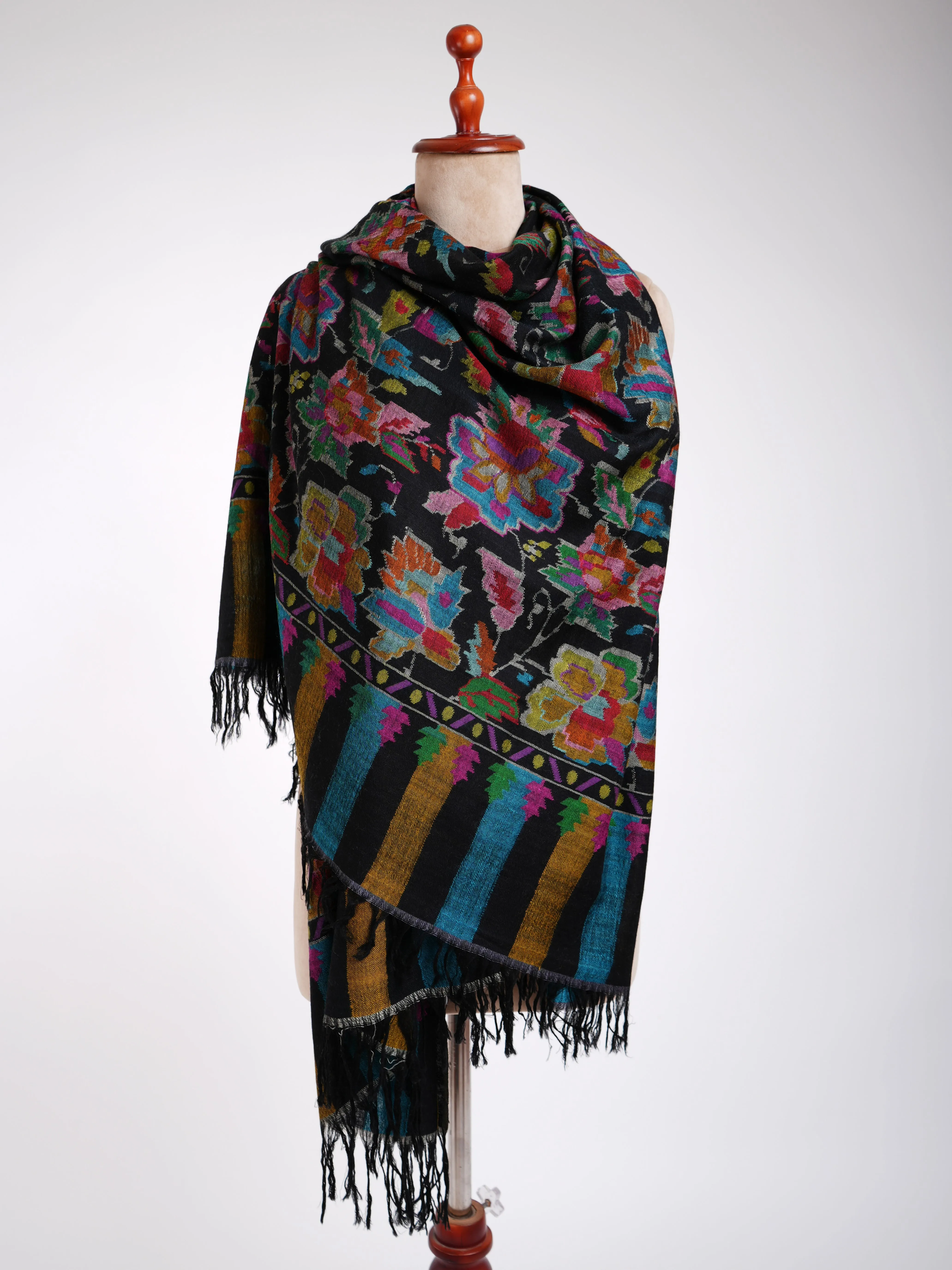 Charming Black Kani Weave Cashmere Shawl