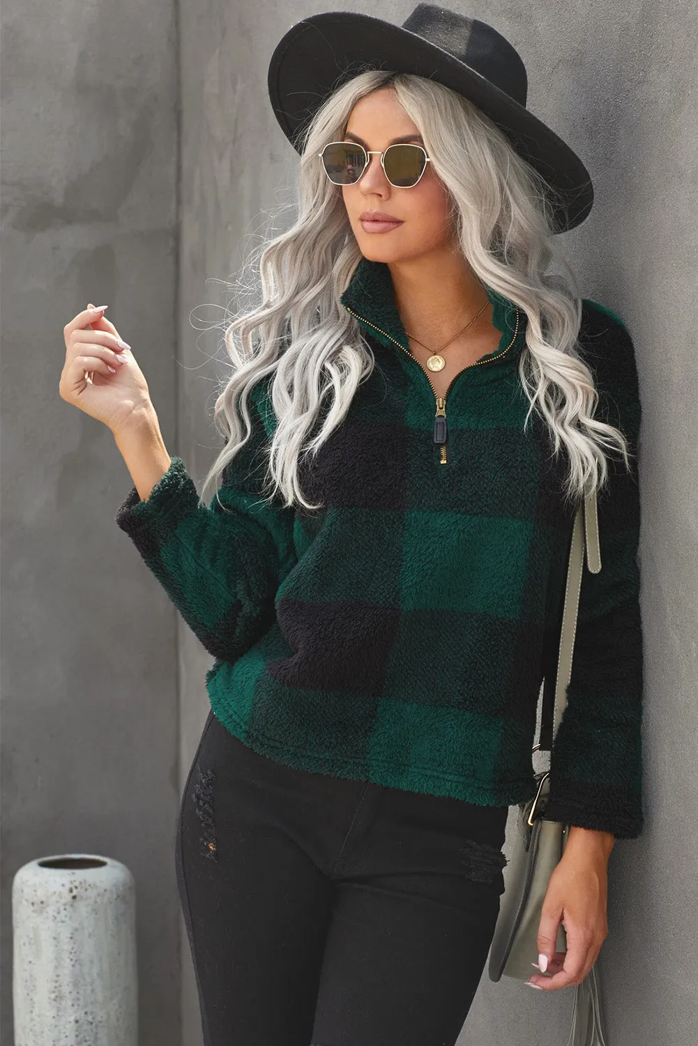 Checkered Half Zip Pullover