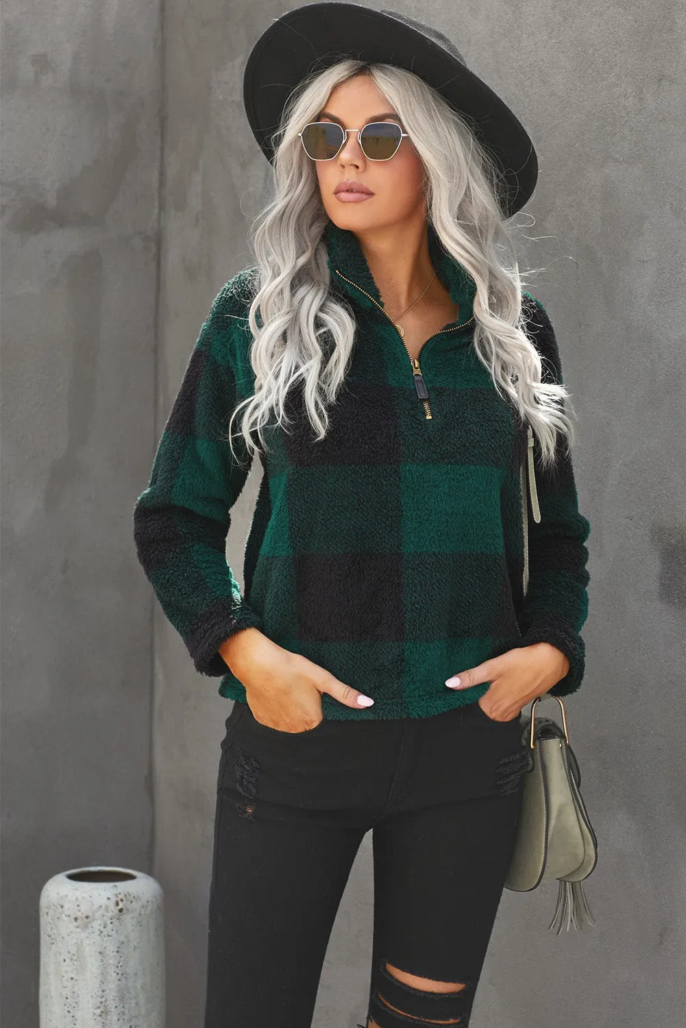 Checkered Half Zip Pullover