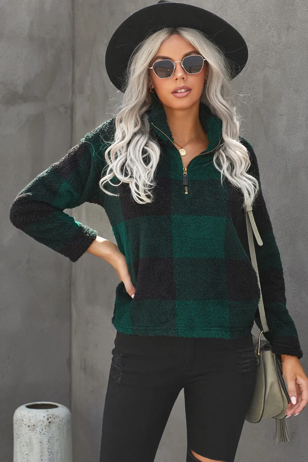 Checkered Half Zip Pullover