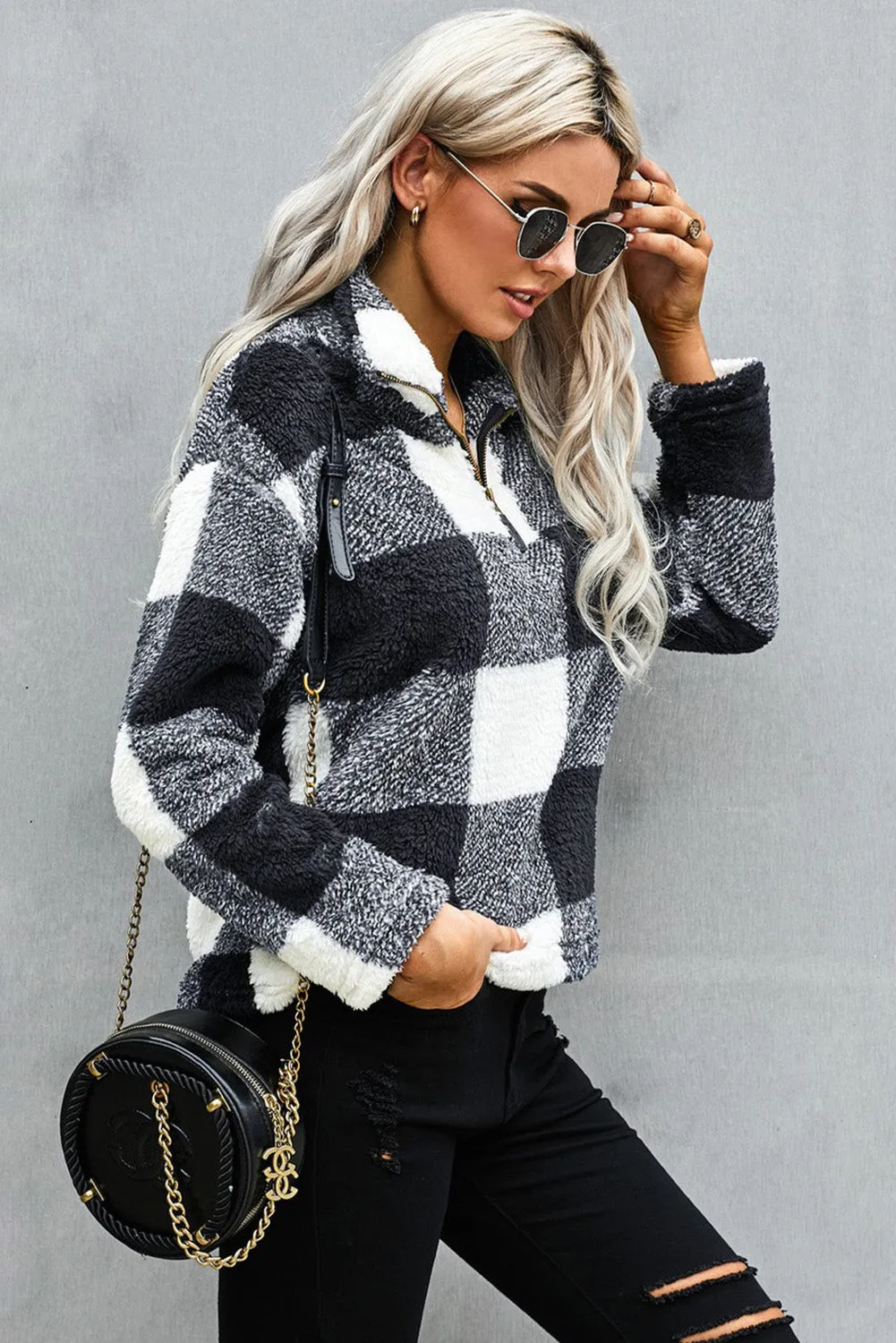 Checkered Half Zip Pullover