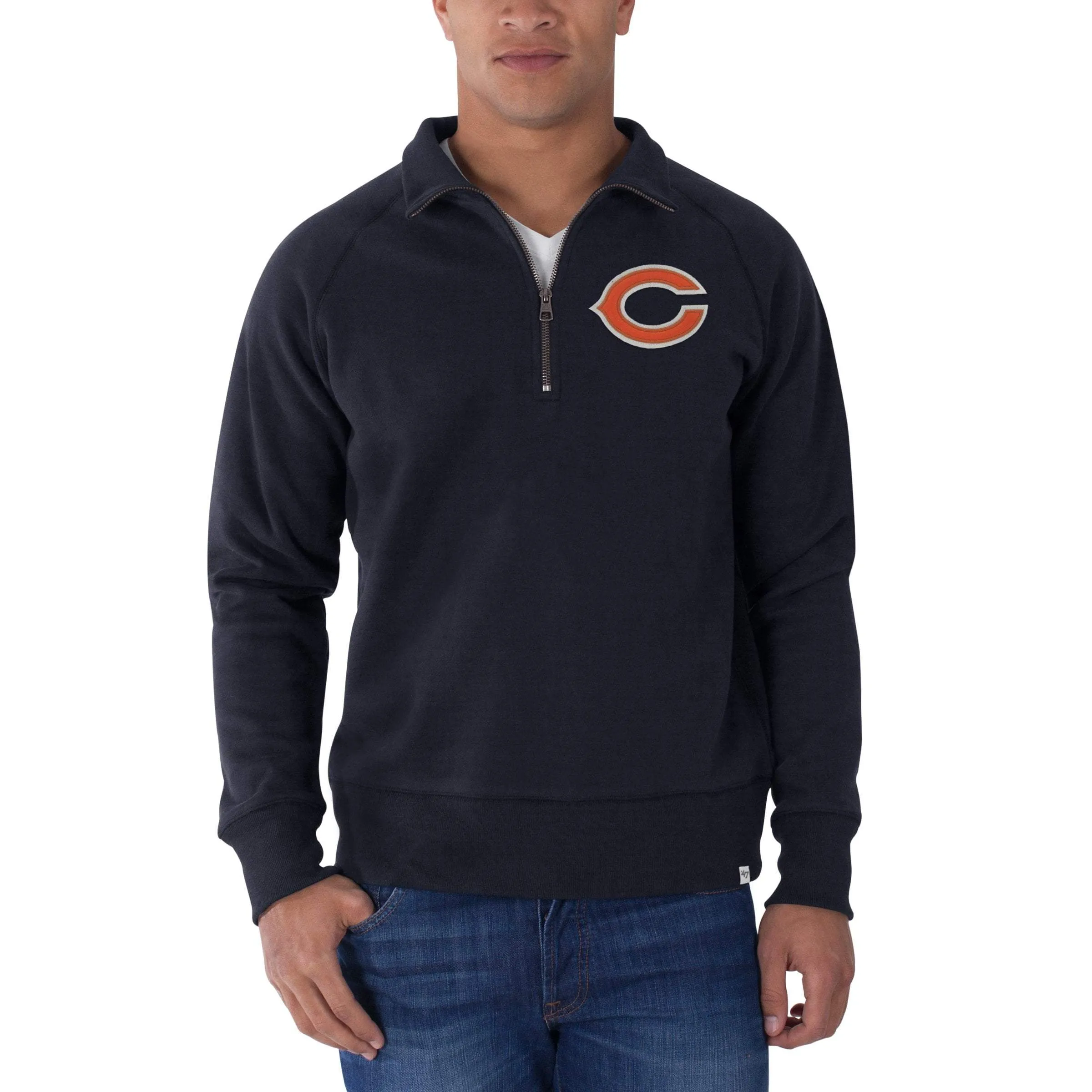 Chicago Bears 47 Brand Fall Navy 1/4 Zip Cross-Check Pullover Sweatshirt