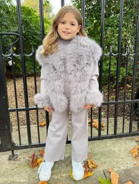 Childrens Light Grey Premium Faux Fur Short Gilet