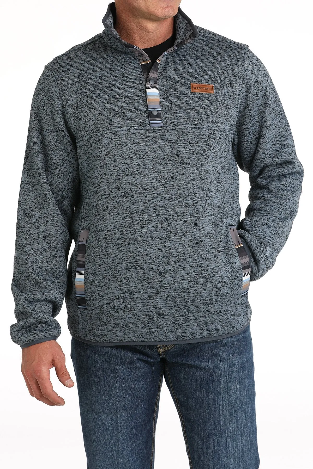 Cinch Men's Logo Quarter Snap Pullover Sweater in Blue