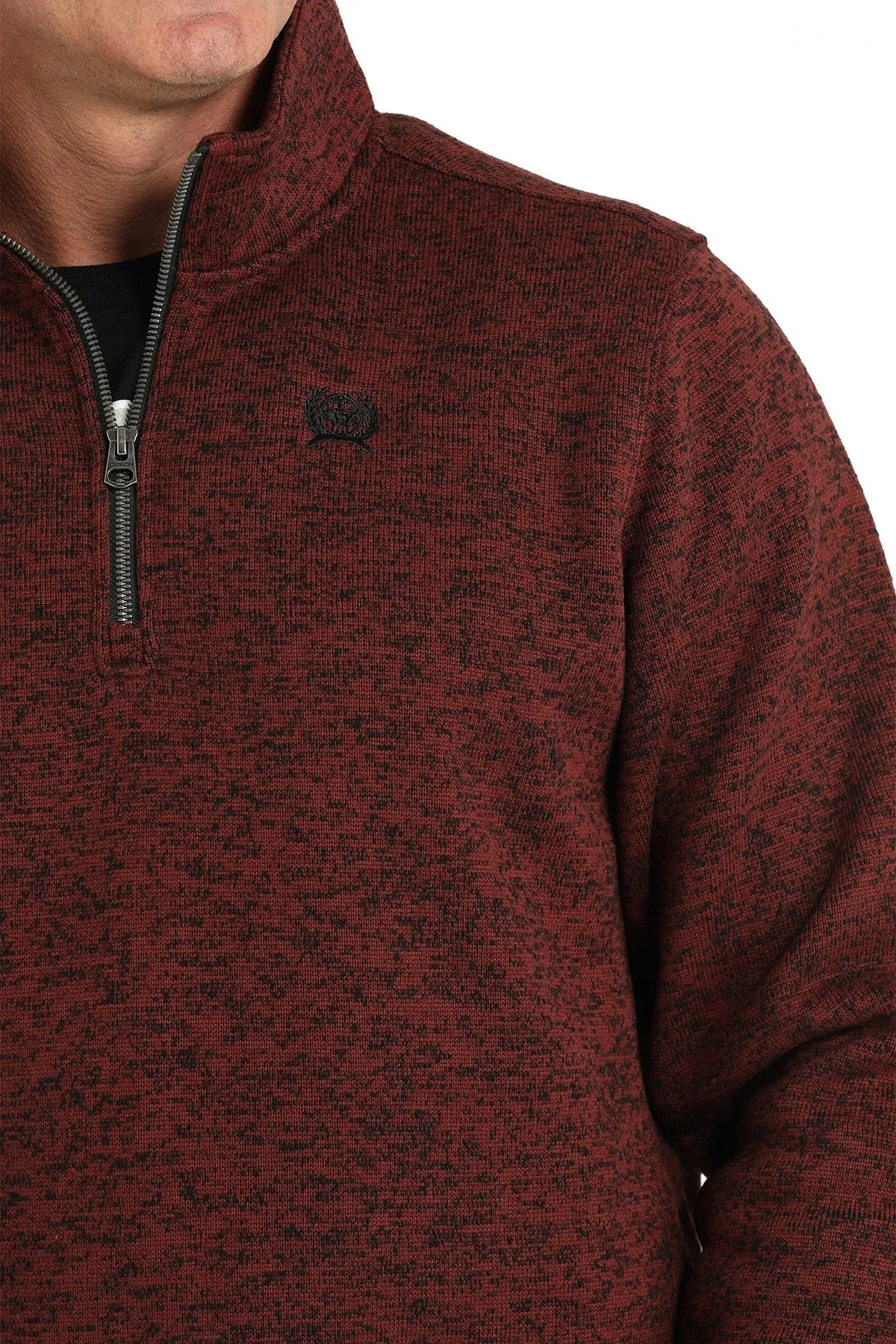 Cinch Men's Logo Quarter Zip Pullover Sweater in Burgundy