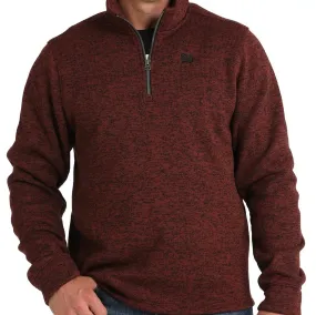 Cinch Men's Logo Quarter Zip Pullover Sweater in Burgundy