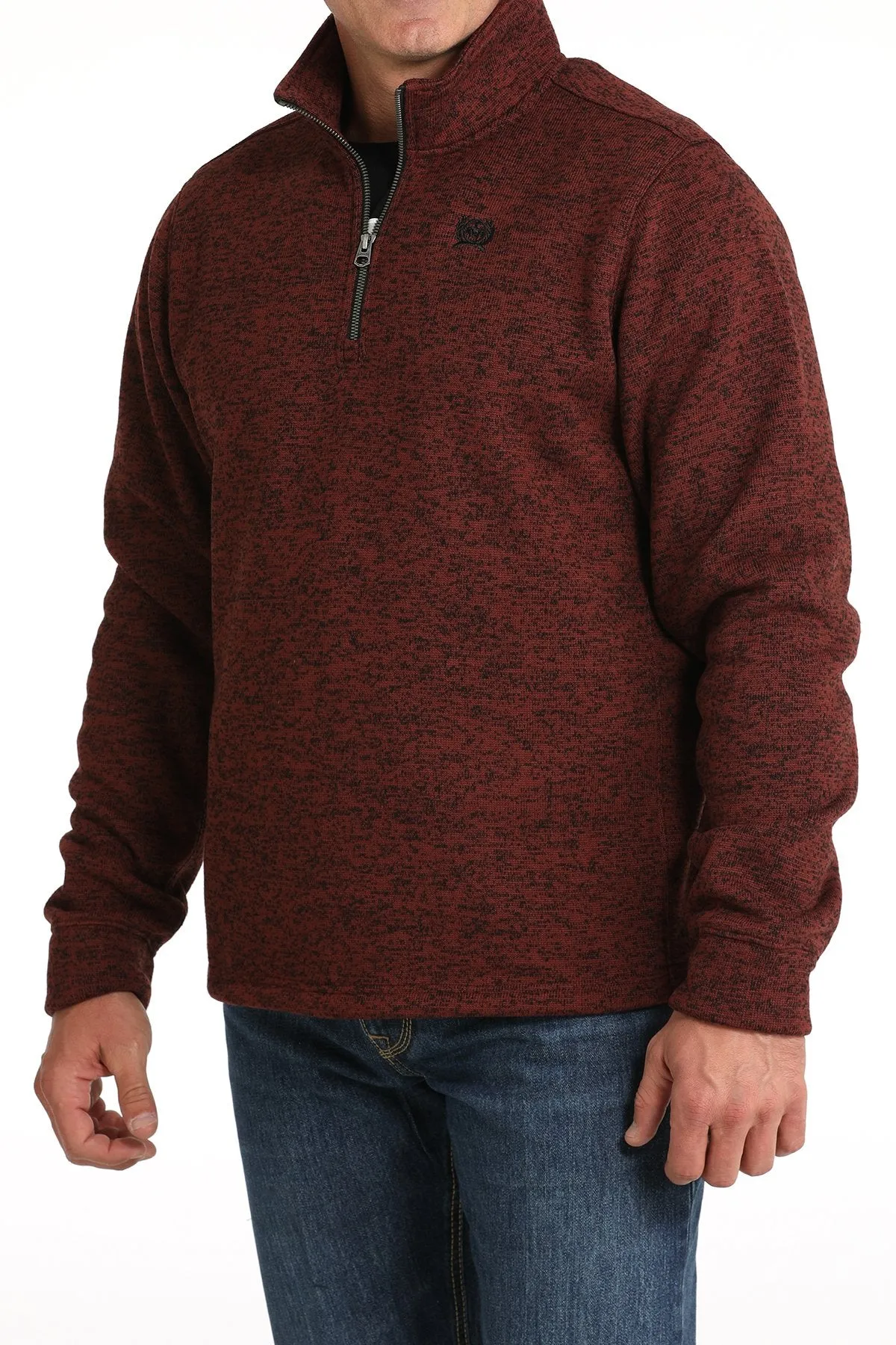 Cinch Men's Logo Quarter Zip Pullover Sweater in Burgundy