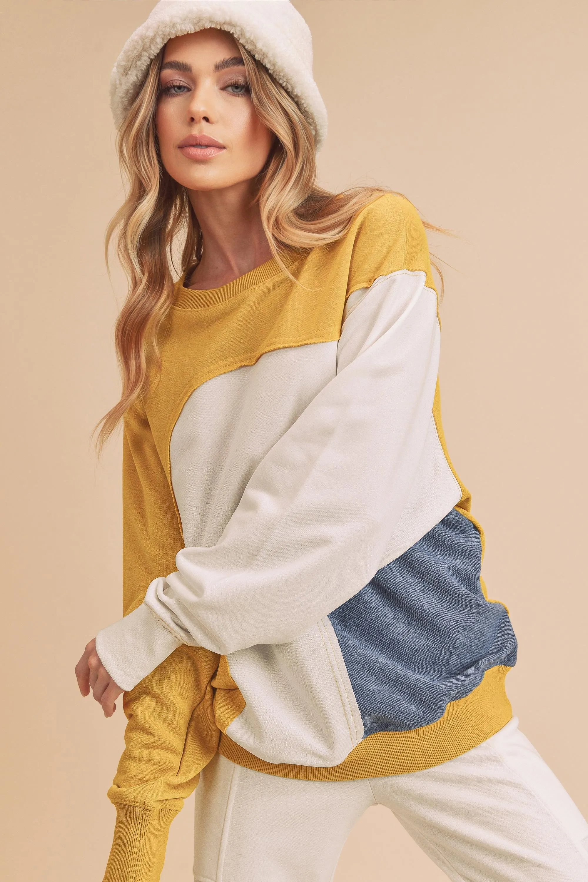 Colorblock Drop-Sleeve Sweater