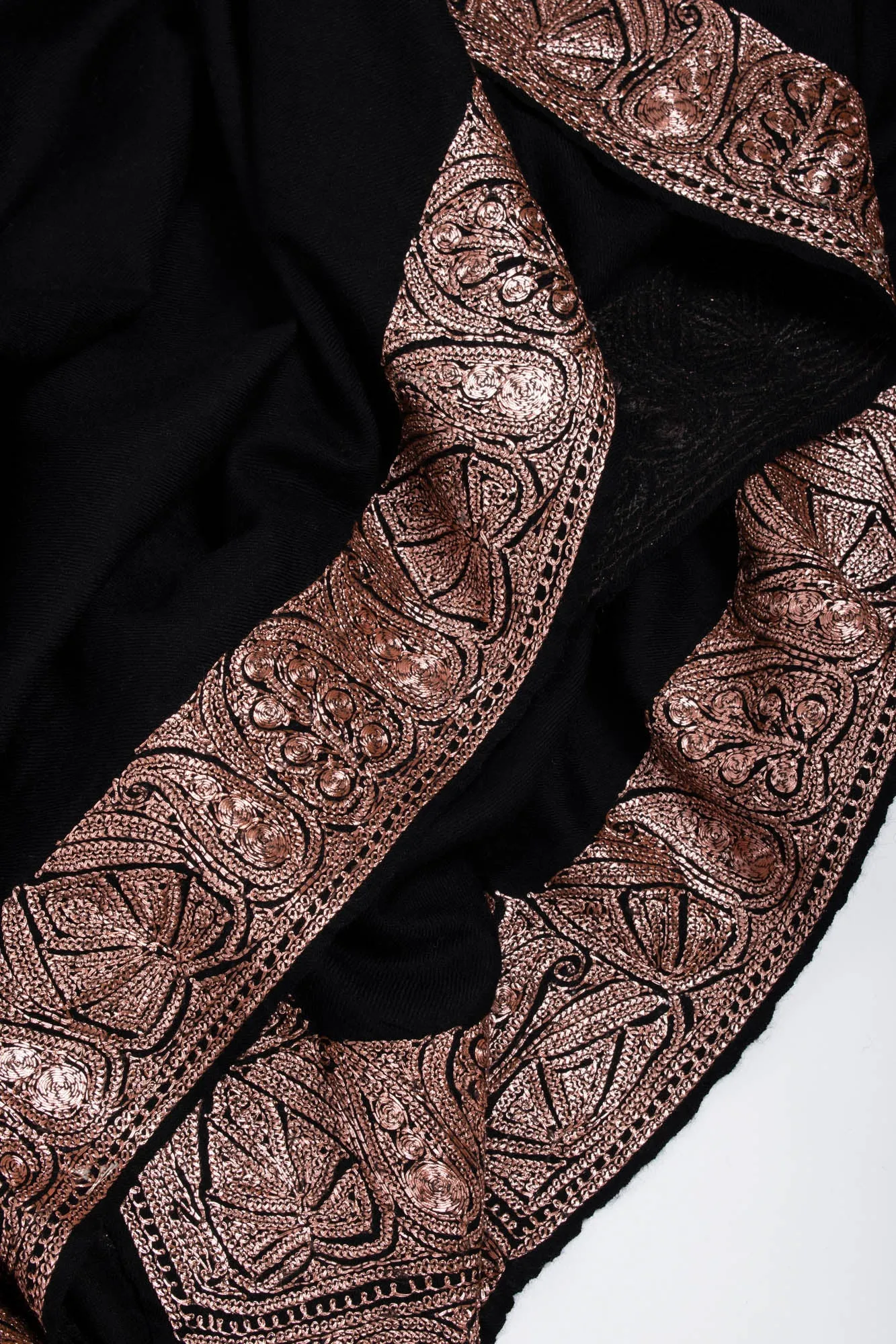 Copper Tilla Embroidered Black Pashmina Shawl - HALLSTATT