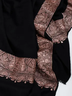 Copper Tilla Embroidered Black Pashmina Shawl - HALLSTATT