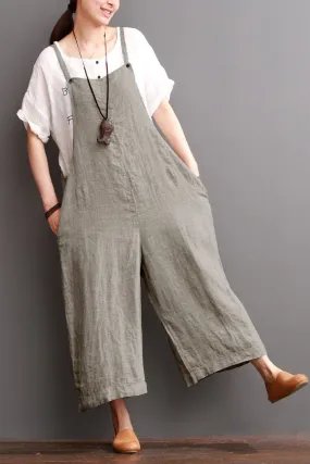 Cotton Linen Sen Department Causel Loose Overalls Big Pocket Maxi Size Trousers Women Clothes