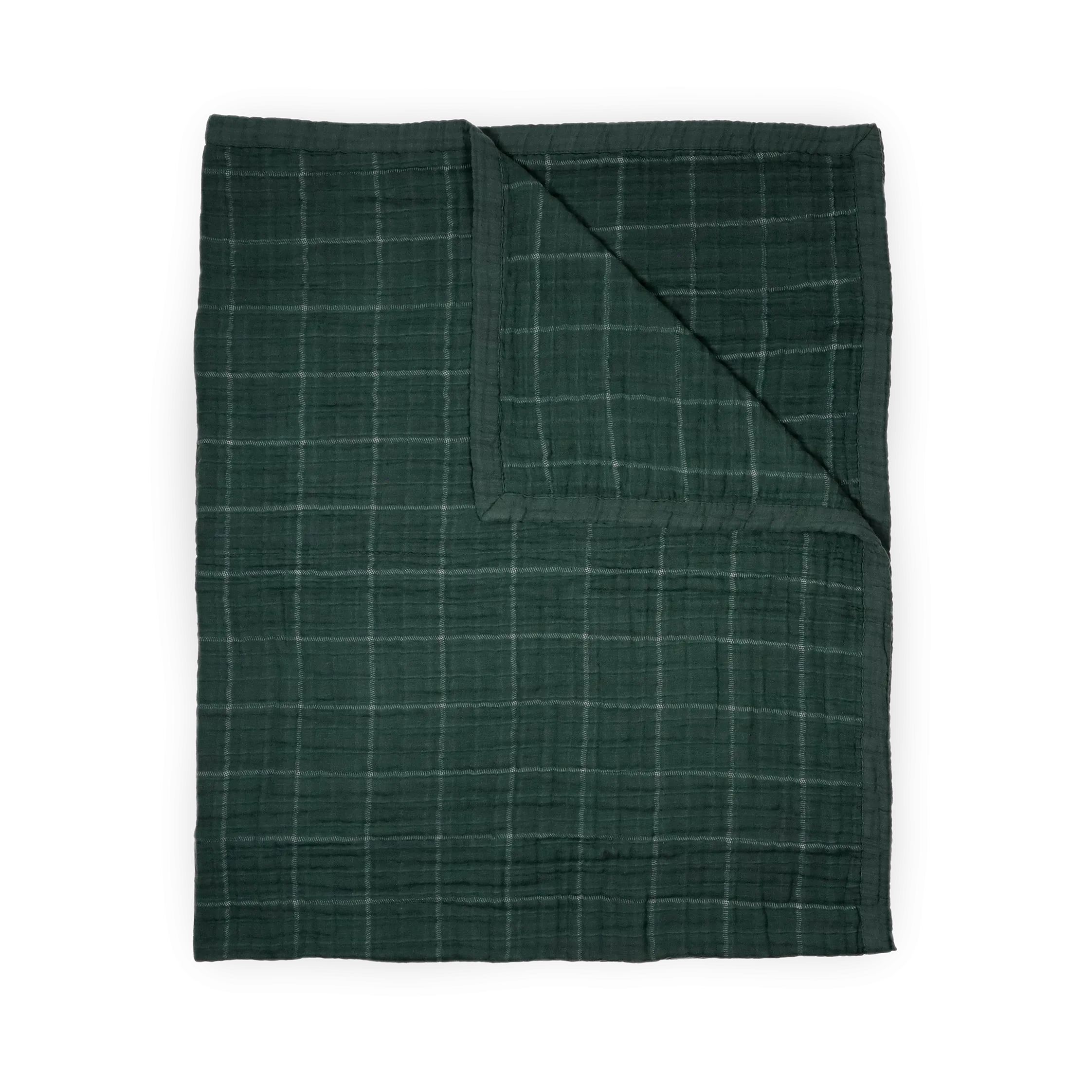 Cotton Muslin Quilted Throw - Evergreen Plaid