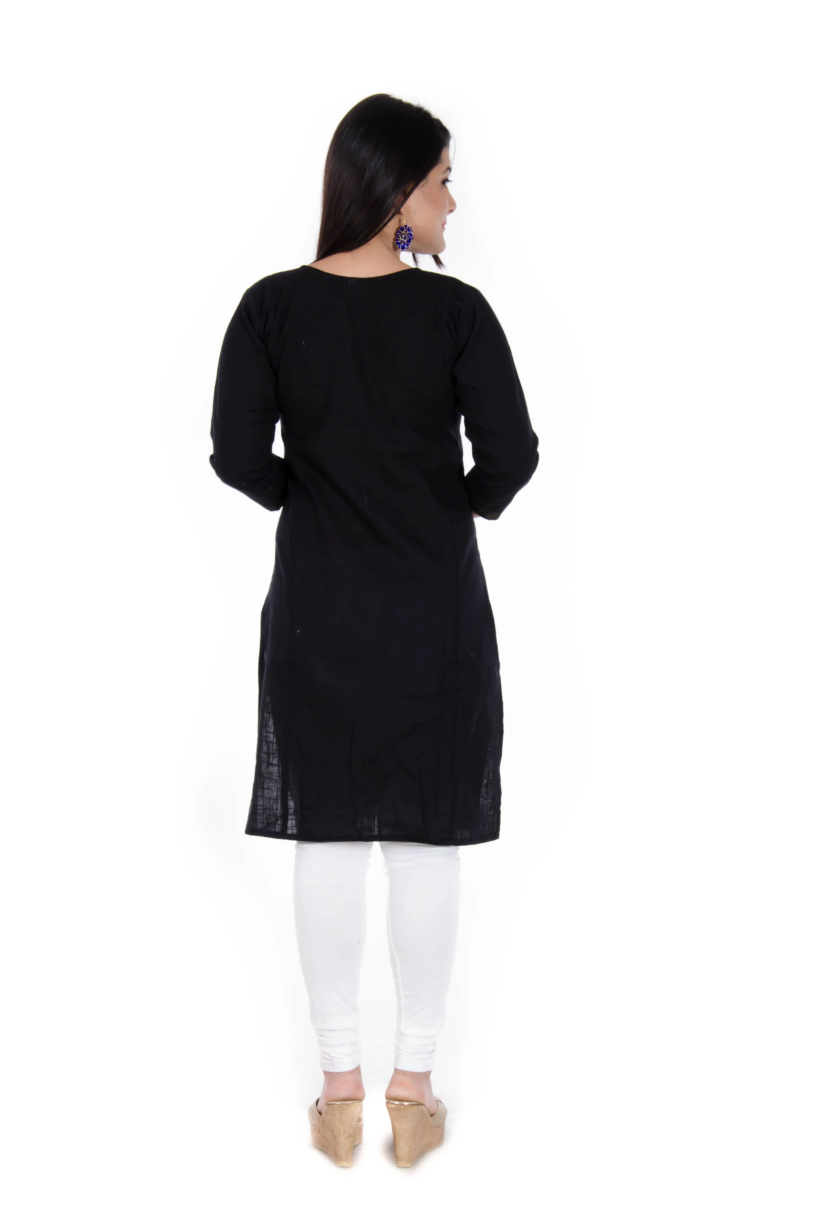 Cotton Slub Zari Quilted Straight Kurta (Black)