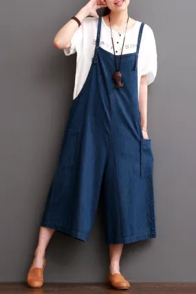 Cowboy Blue Causel Loose Overalls Big Pocket Trousers Women Clothes