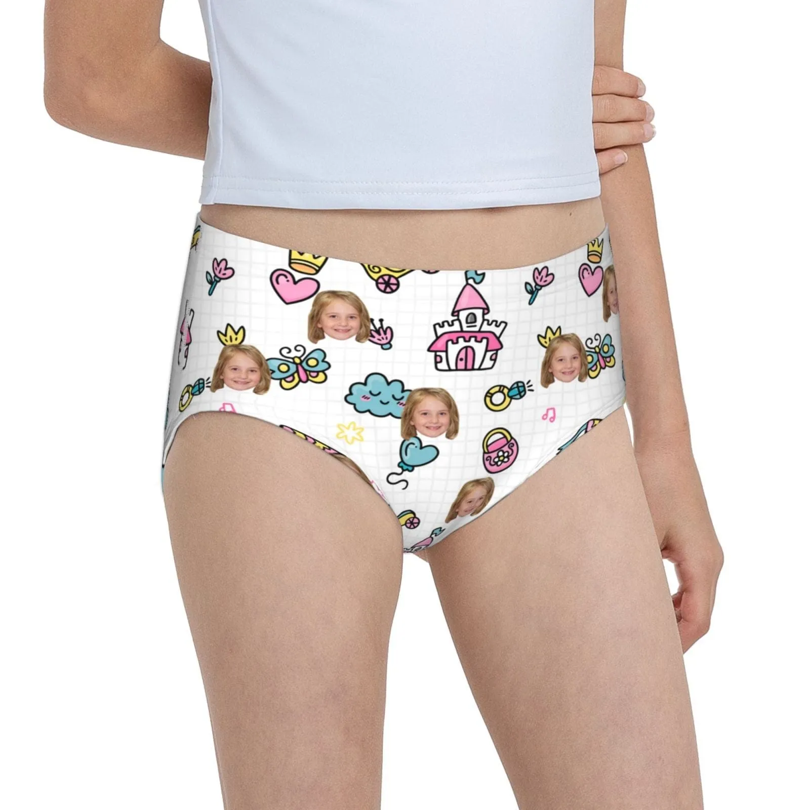 Custom Face Butterfly Castle Girl's Underwear Cotton Brief Panties