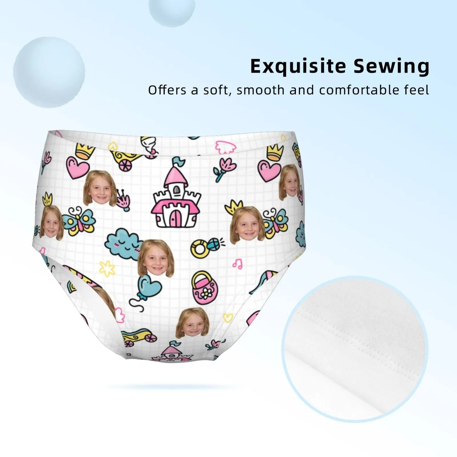 Custom Face Butterfly Castle Girl's Underwear Cotton Brief Panties