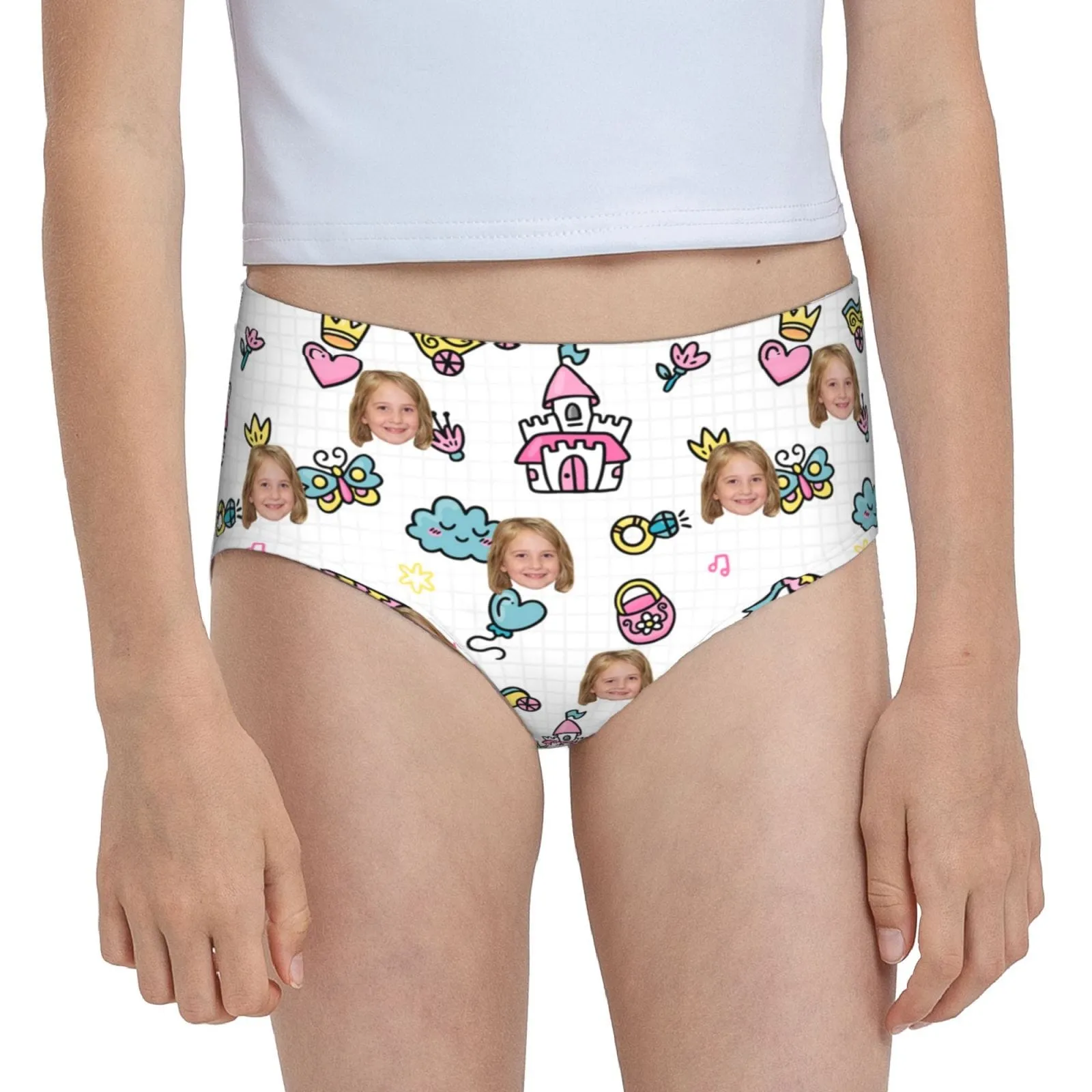 Custom Face Butterfly Castle Girl's Underwear Cotton Brief Panties