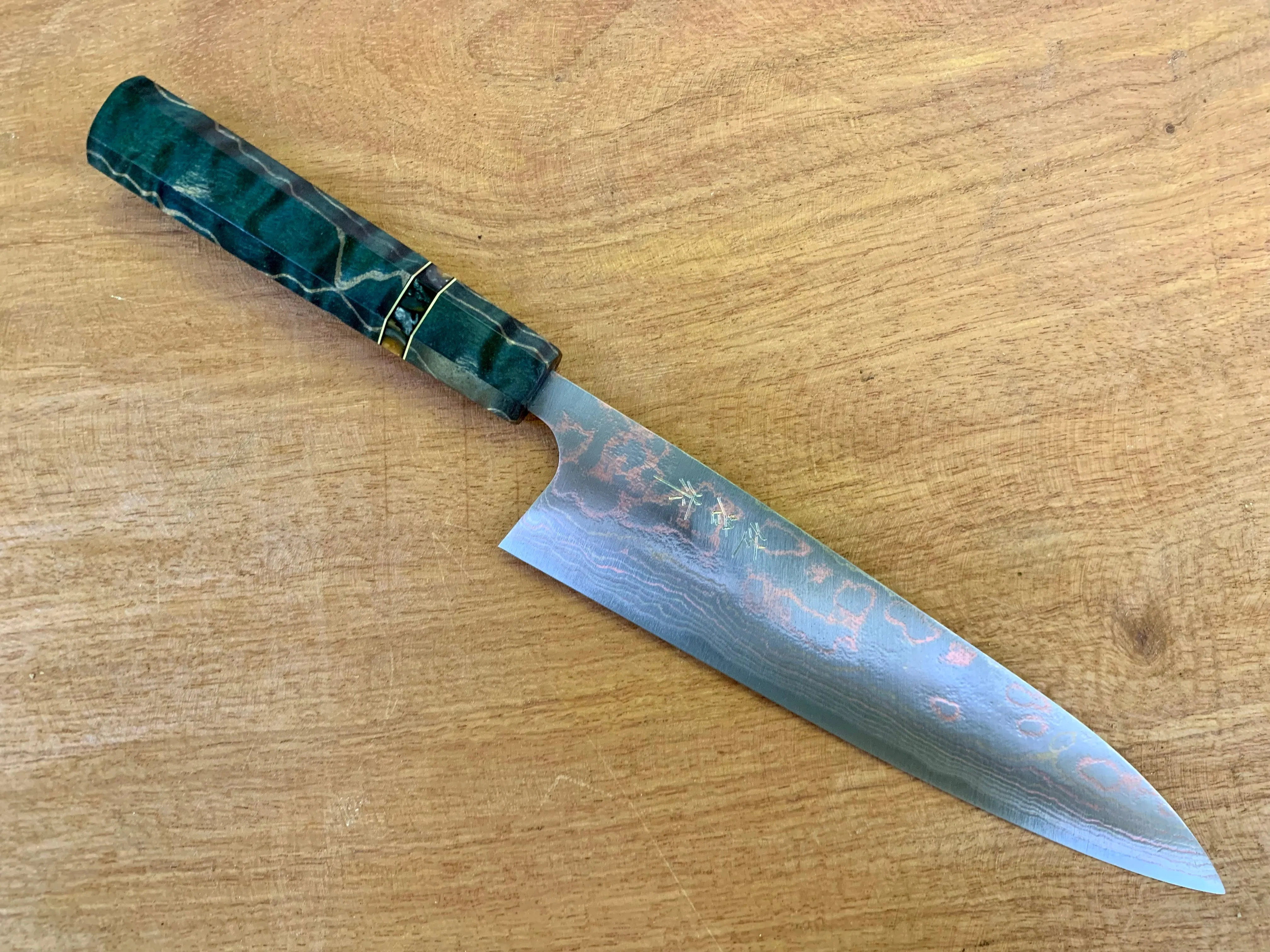 Custom Takeshi Saji Rainbow Ao 2 Damascus 210 Gyuto - Quilted Maple