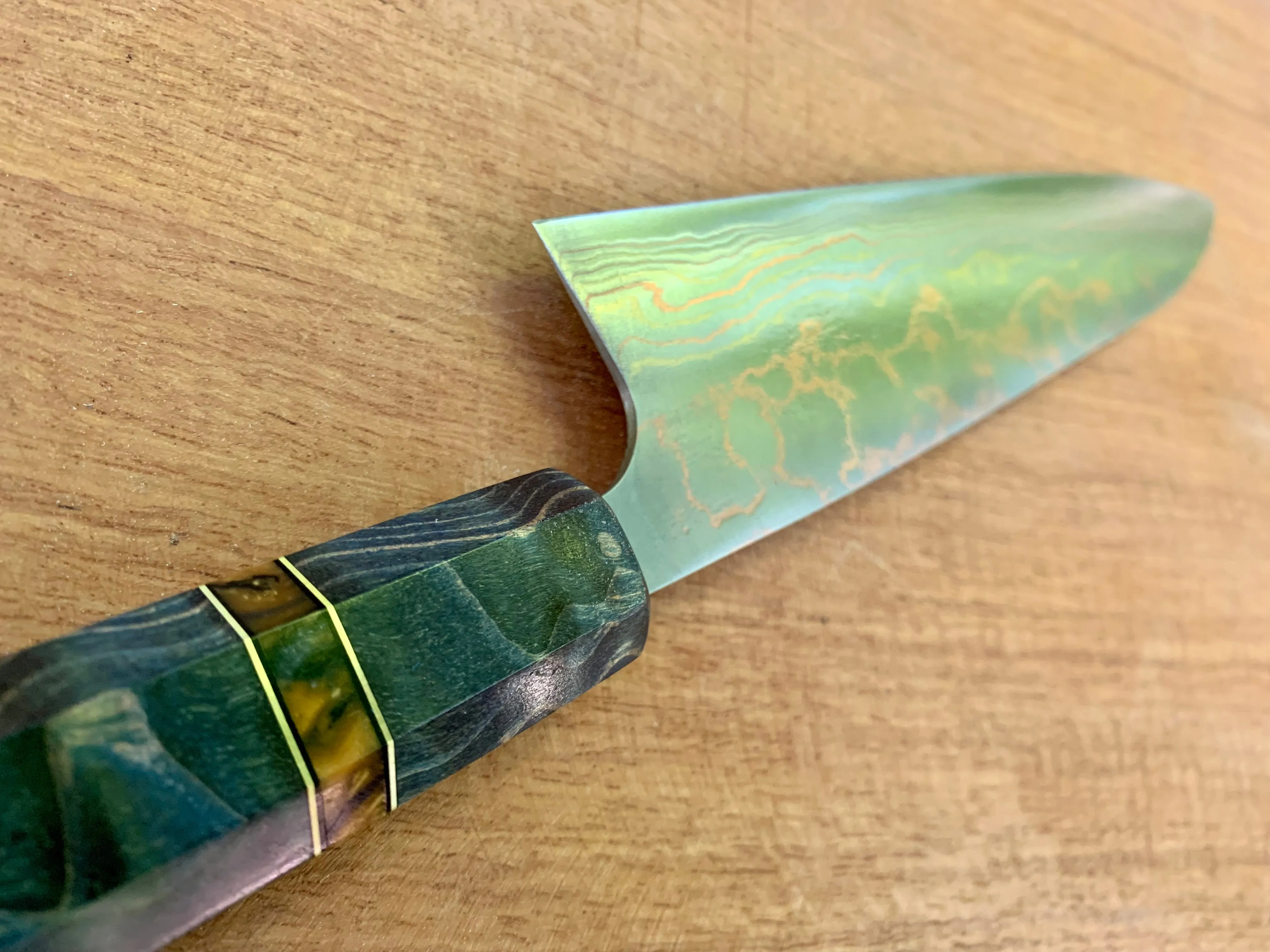 Custom Takeshi Saji Rainbow Ao 2 Damascus 210 Gyuto - Quilted Maple