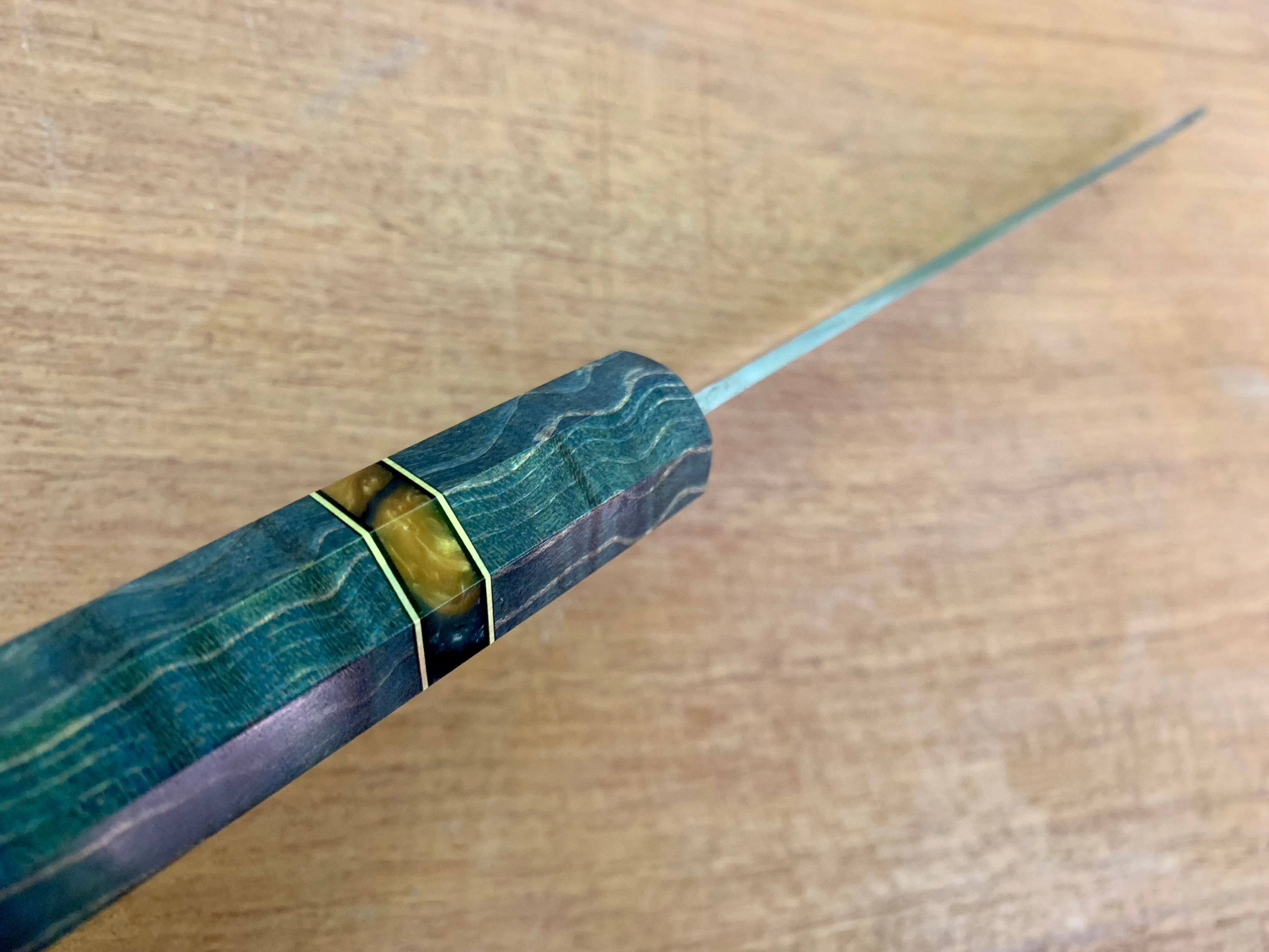 Custom Takeshi Saji Rainbow Ao 2 Damascus 210 Gyuto - Quilted Maple