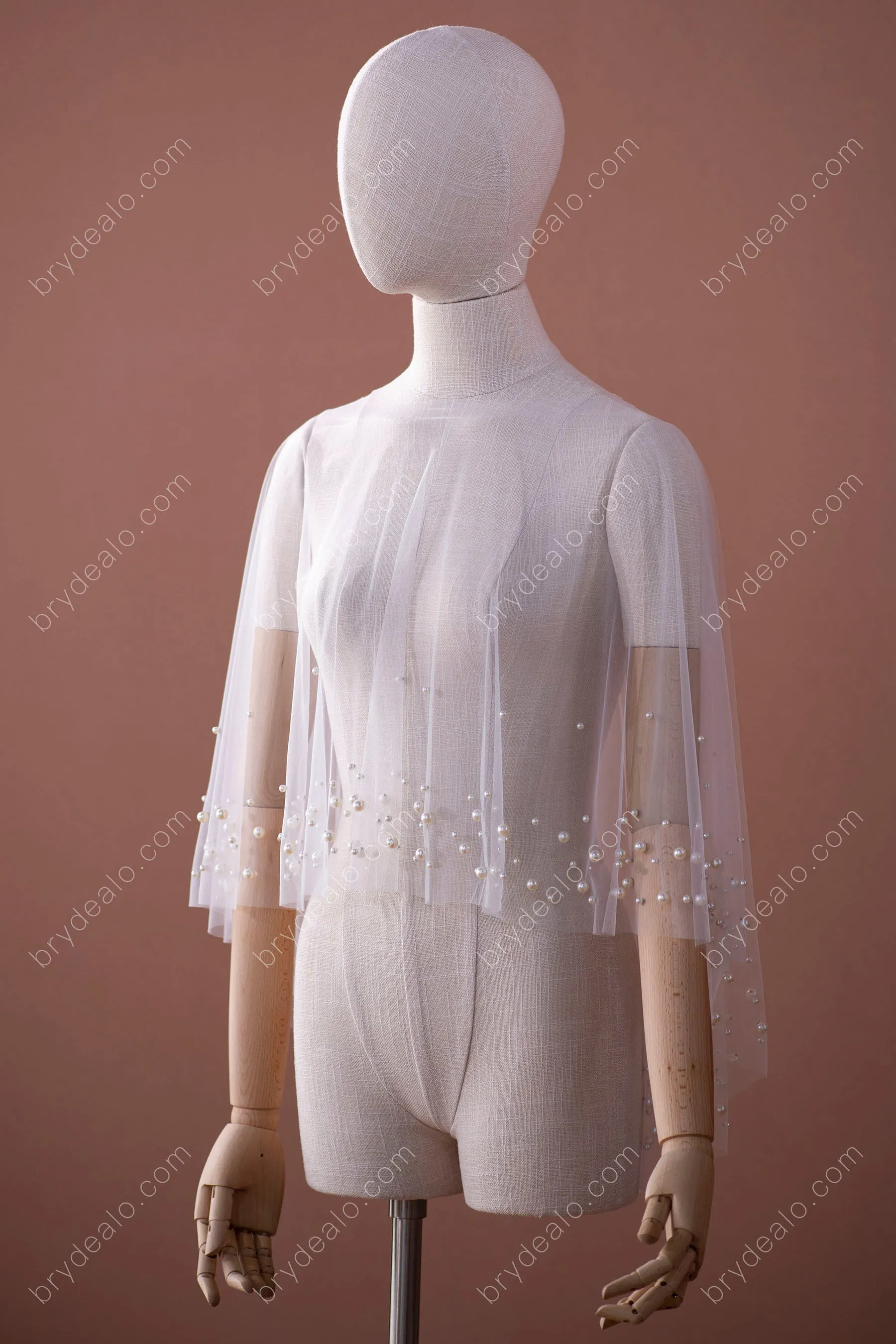 Cute Pearls Elbow Length Sheer Bridal Cape