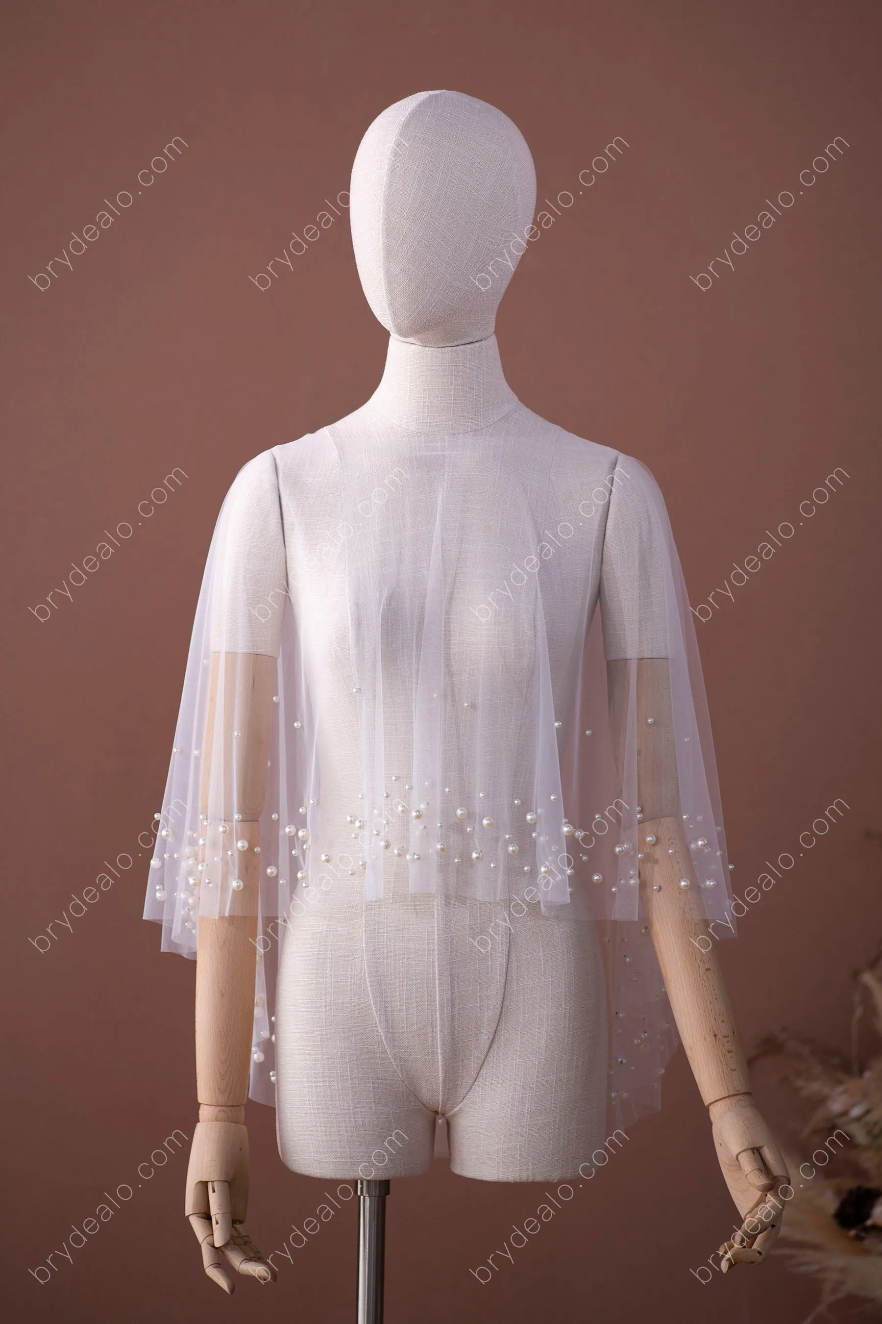 Cute Pearls Elbow Length Sheer Bridal Cape