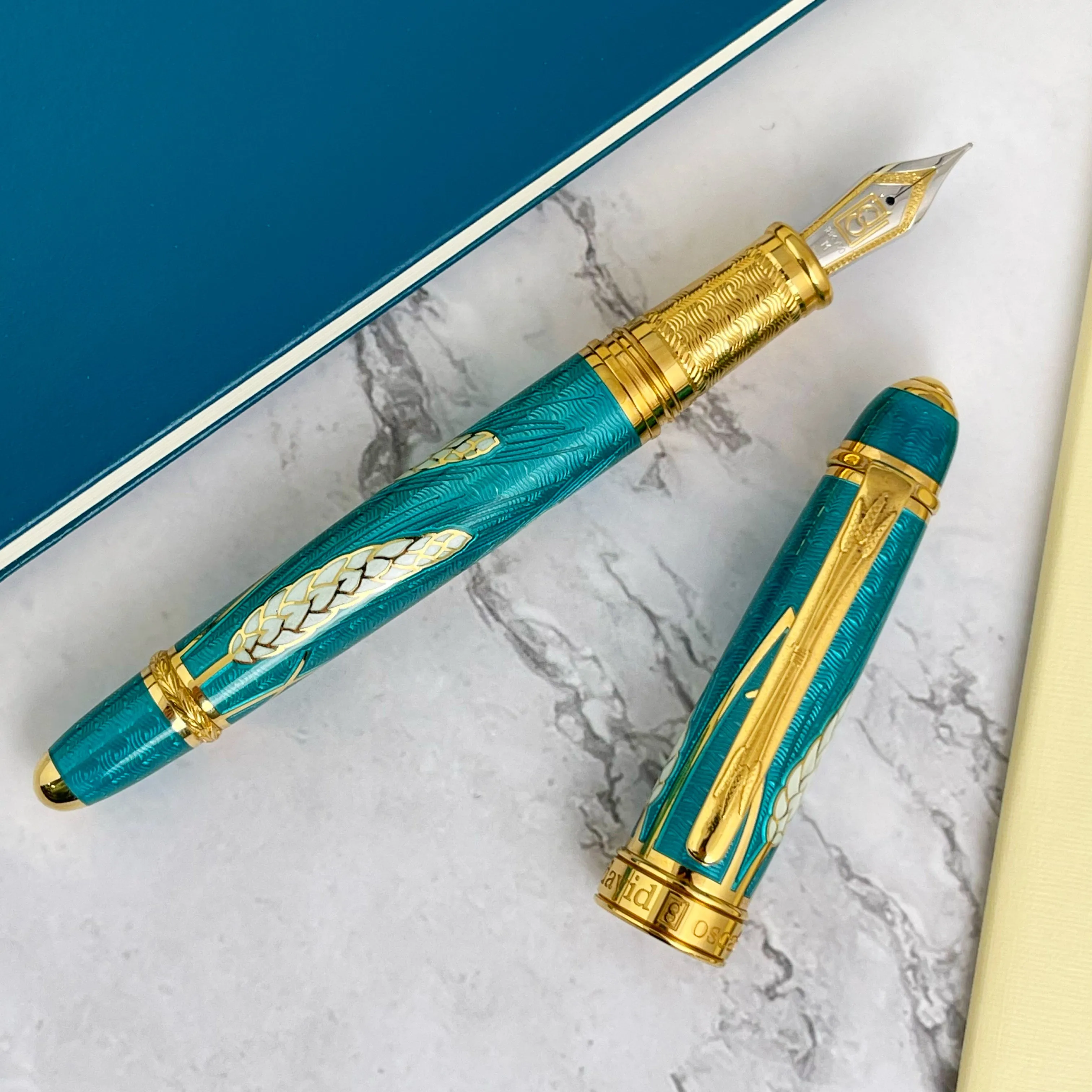 David Oscarson Harvest Fountain Pen - Teal w/ Gold (Limited Edition #8/8)