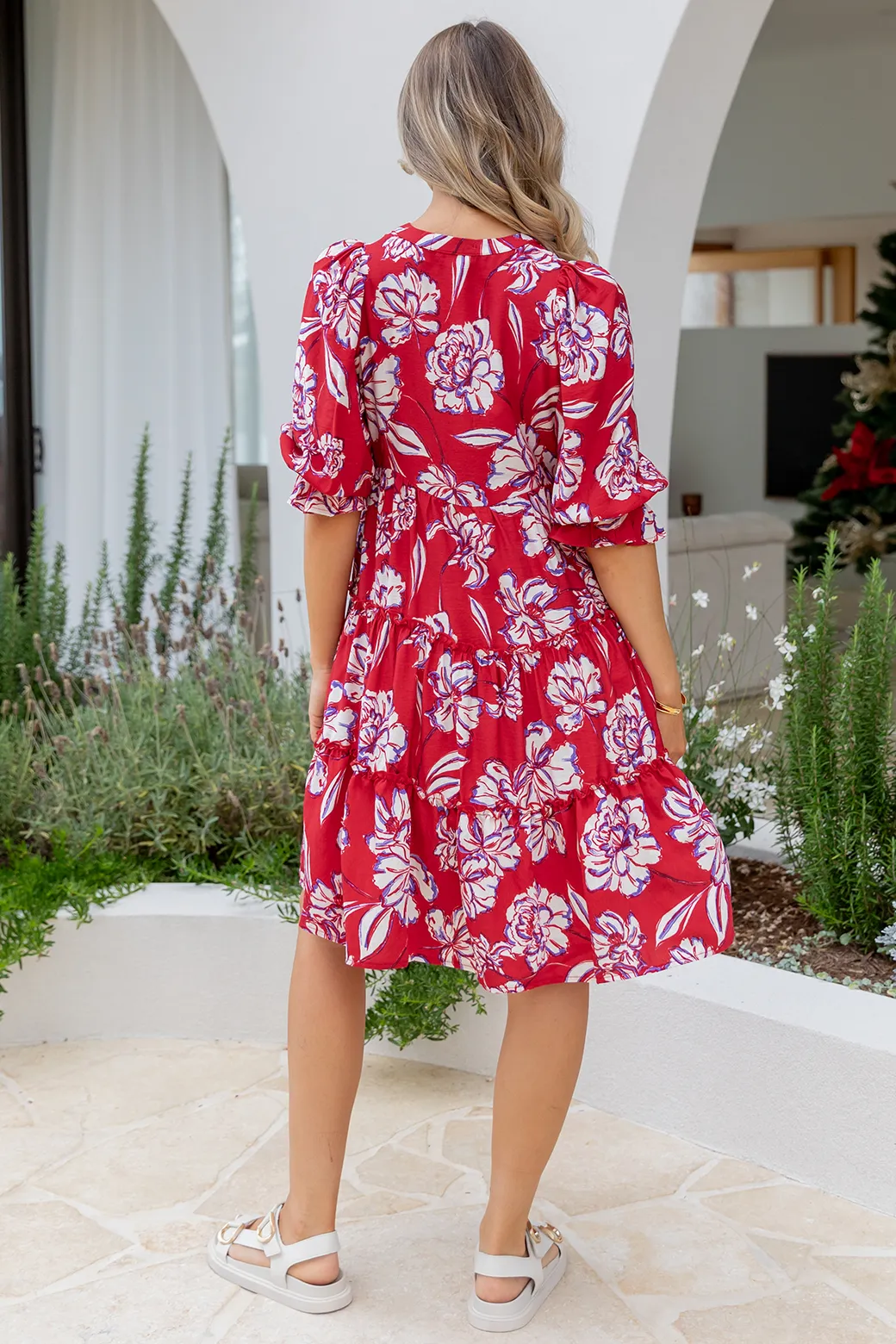 Diaz Dress Bloom Print Red