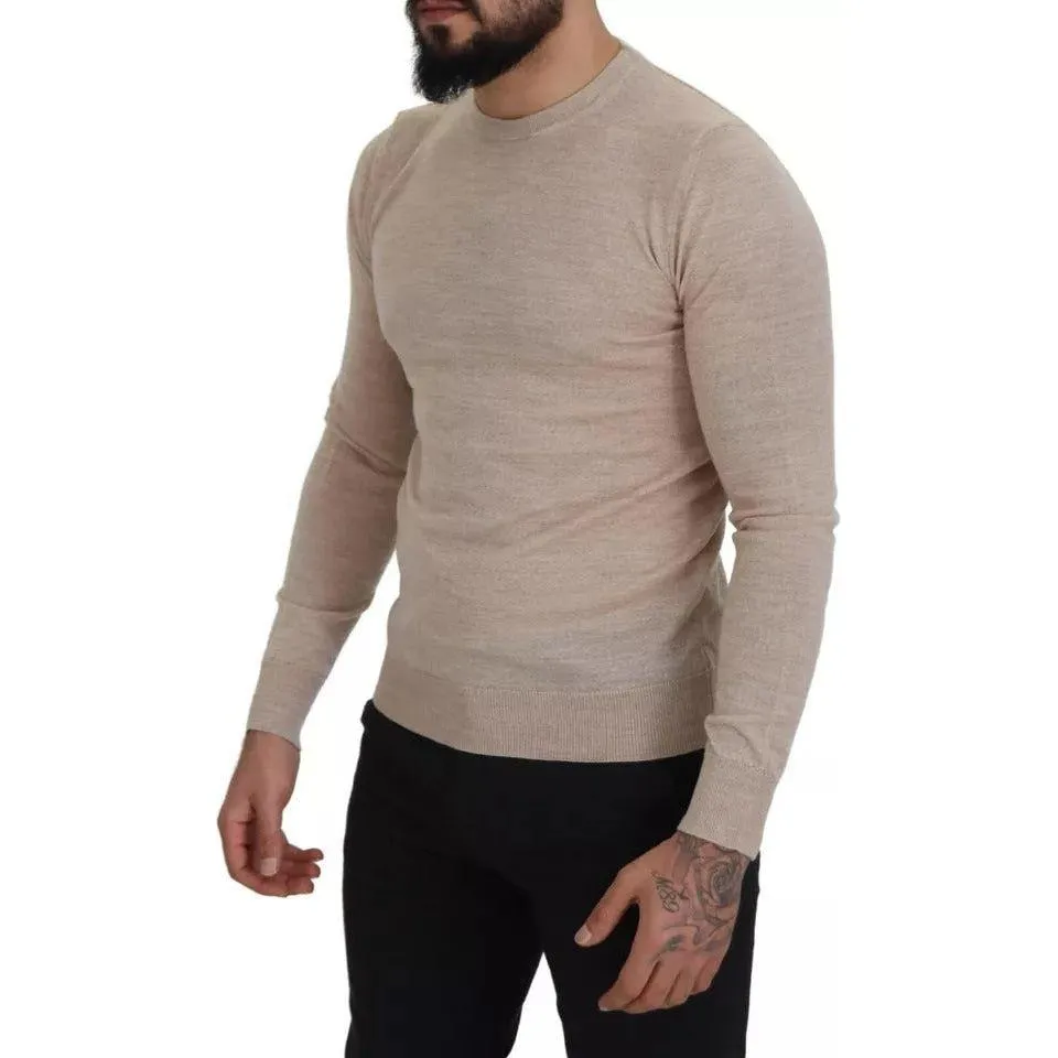 Dolce & Gabbana Beige Virgin Wool Crew Neck Pullover Sweater