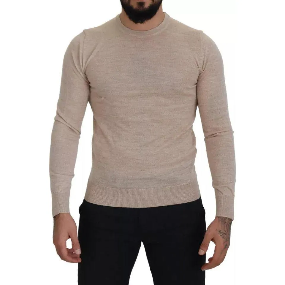 Dolce & Gabbana Beige Virgin Wool Crew Neck Pullover Sweater