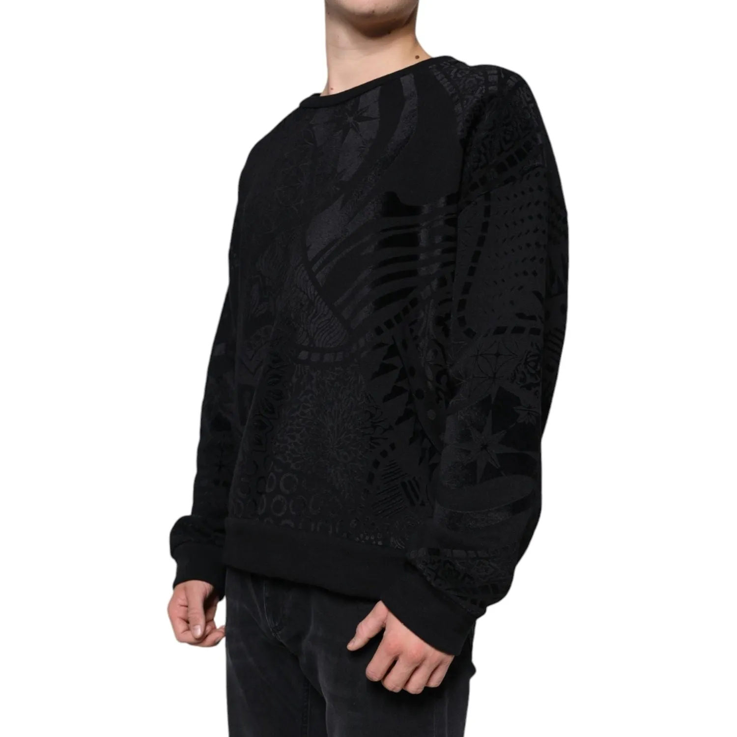 Dolce & Gabbana Black Printed Crew Neck Sweatshirt Sweater