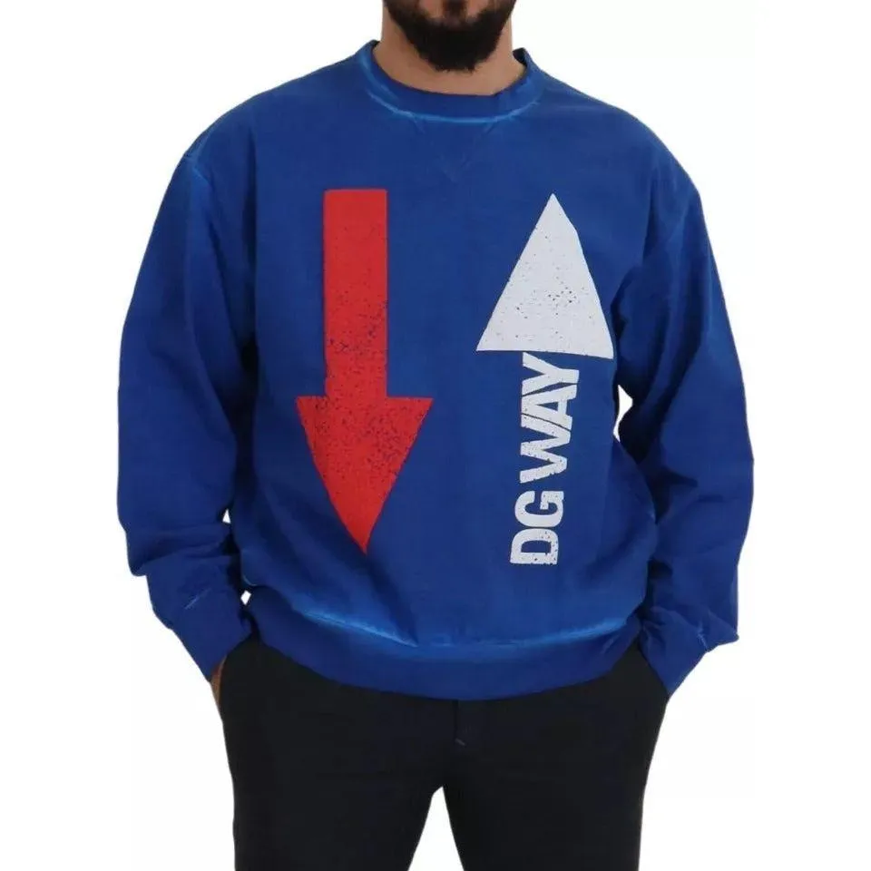 Dolce & Gabbana Blue DGWAY Cotton Crewneck Pullover Sweater