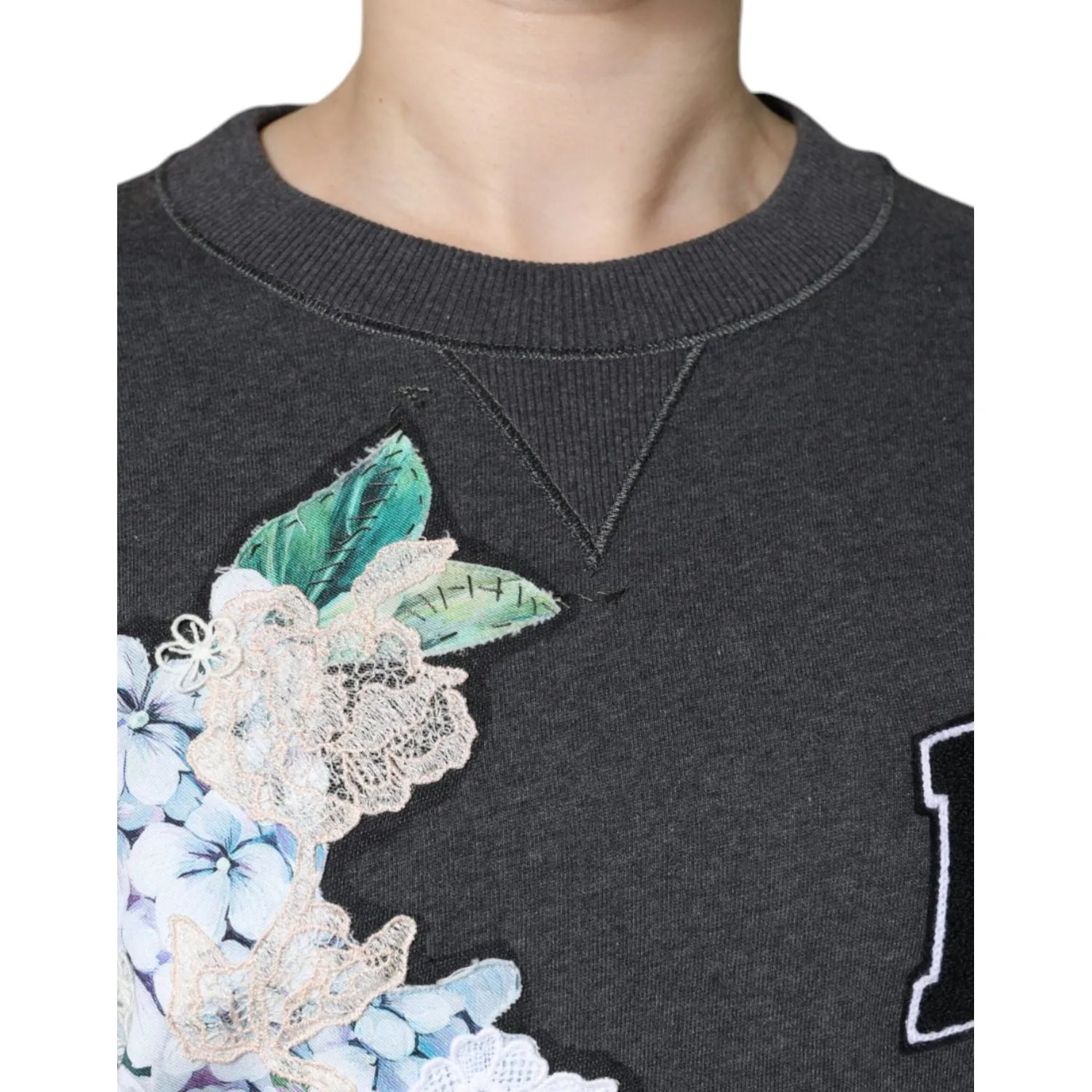 Dolce & Gabbana Gray Hydrangea CollegeStudded Floral Sweater