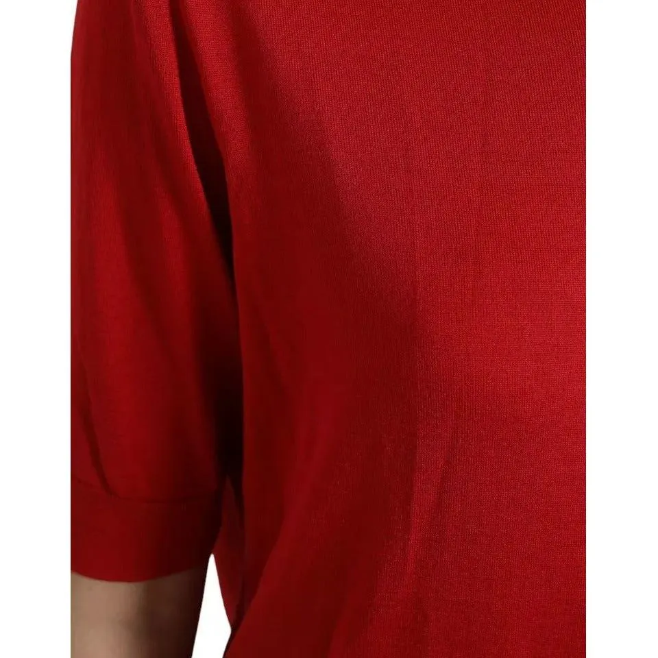 Dolce & Gabbana Red Silk Crewneck Short Sleeve Sweater