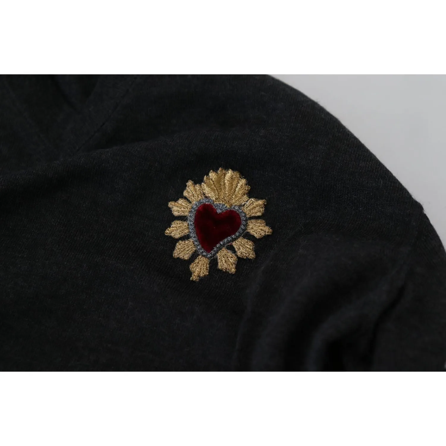 Dolce & Gabbana V-Neck Cashmere Sweater with Heart Embroidery