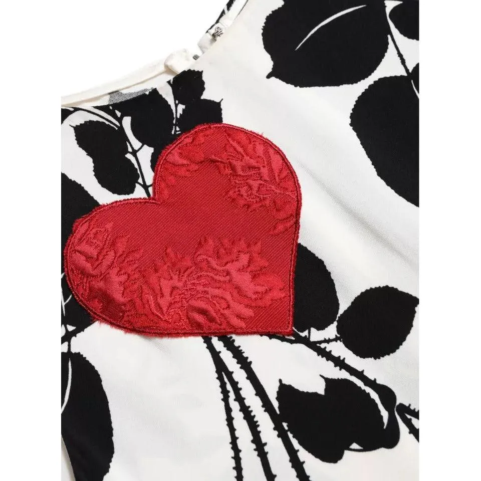 Dolce & Gabbana White Rose Print Heart Embroidered Tank Top