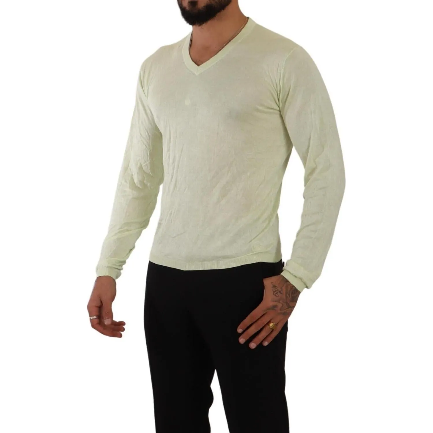 Domenico Tagliente Elegant Silk V-Neck Pullover Sweater