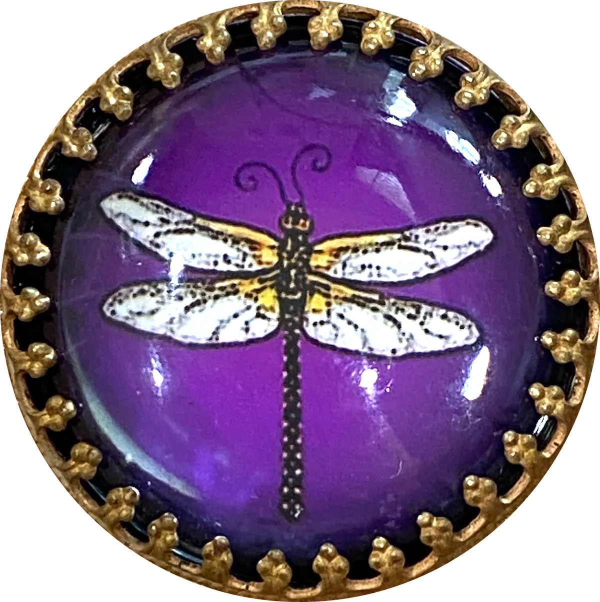 Dragonfly on Purple, Glass Crystal Dome Button 1.25"   #CB291