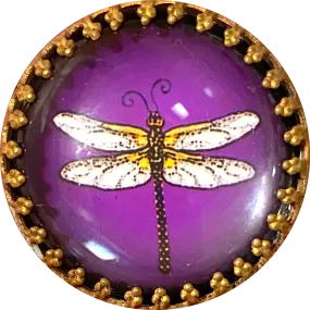 Dragonfly on Purple, Glass Crystal Dome Button 1.25"   #CB291