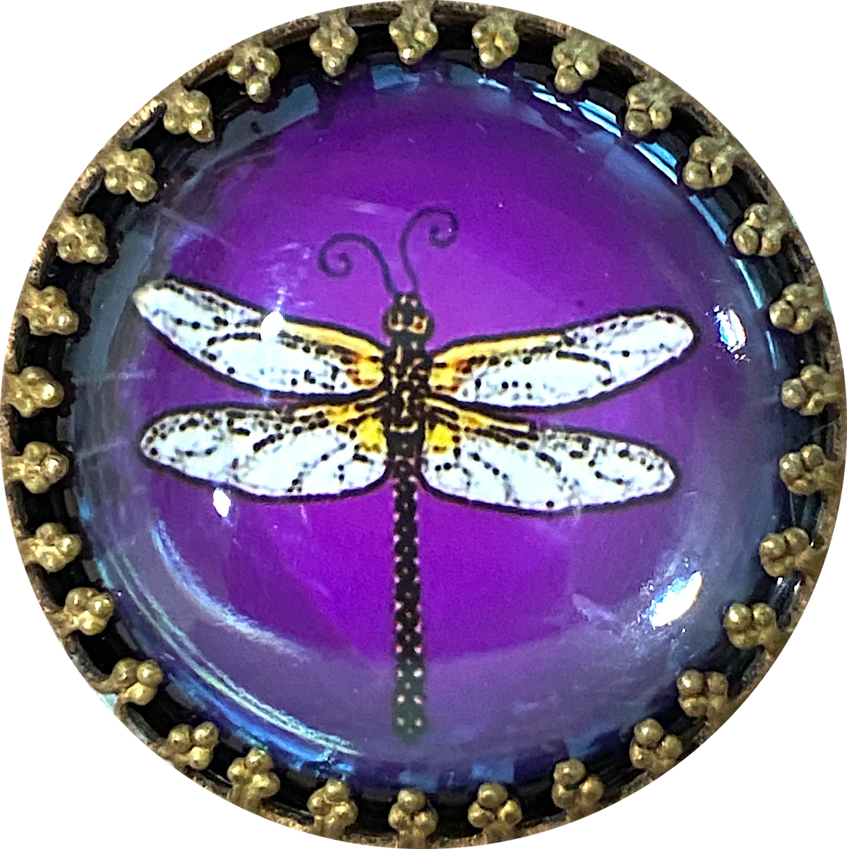 Dragonfly on Purple, Glass Crystal Dome Button 1.25"   #CB291