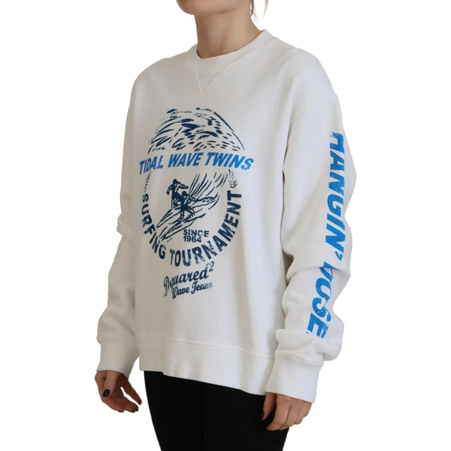 Dsquared² White Cotton Printed Women Long Sleeve Sweater