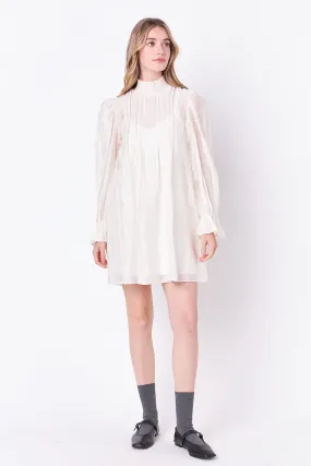 Embroidered Organza Smock Neck Dress