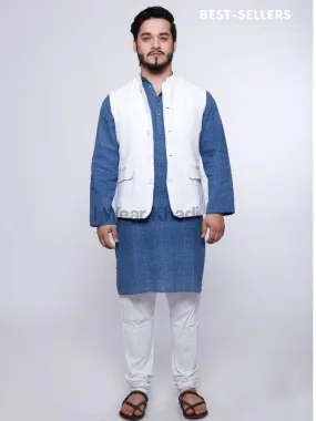 Ethnic White Khadi Men Nehru Jacket