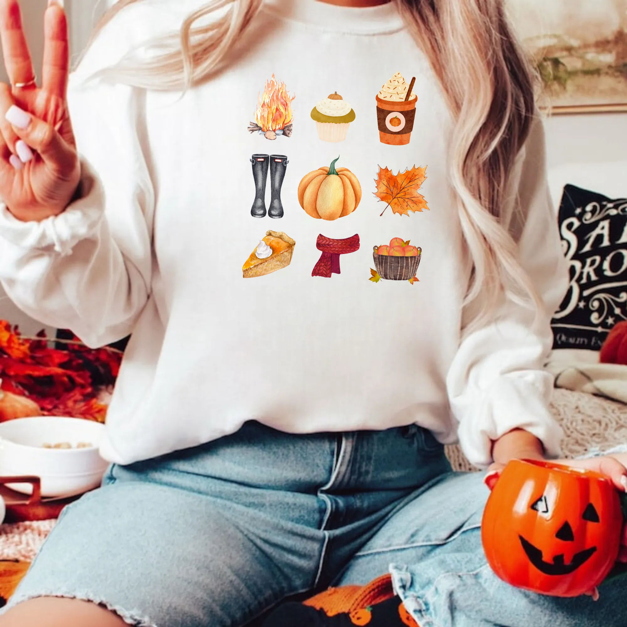 Fall Things Collage Crewneck Sweatshirt