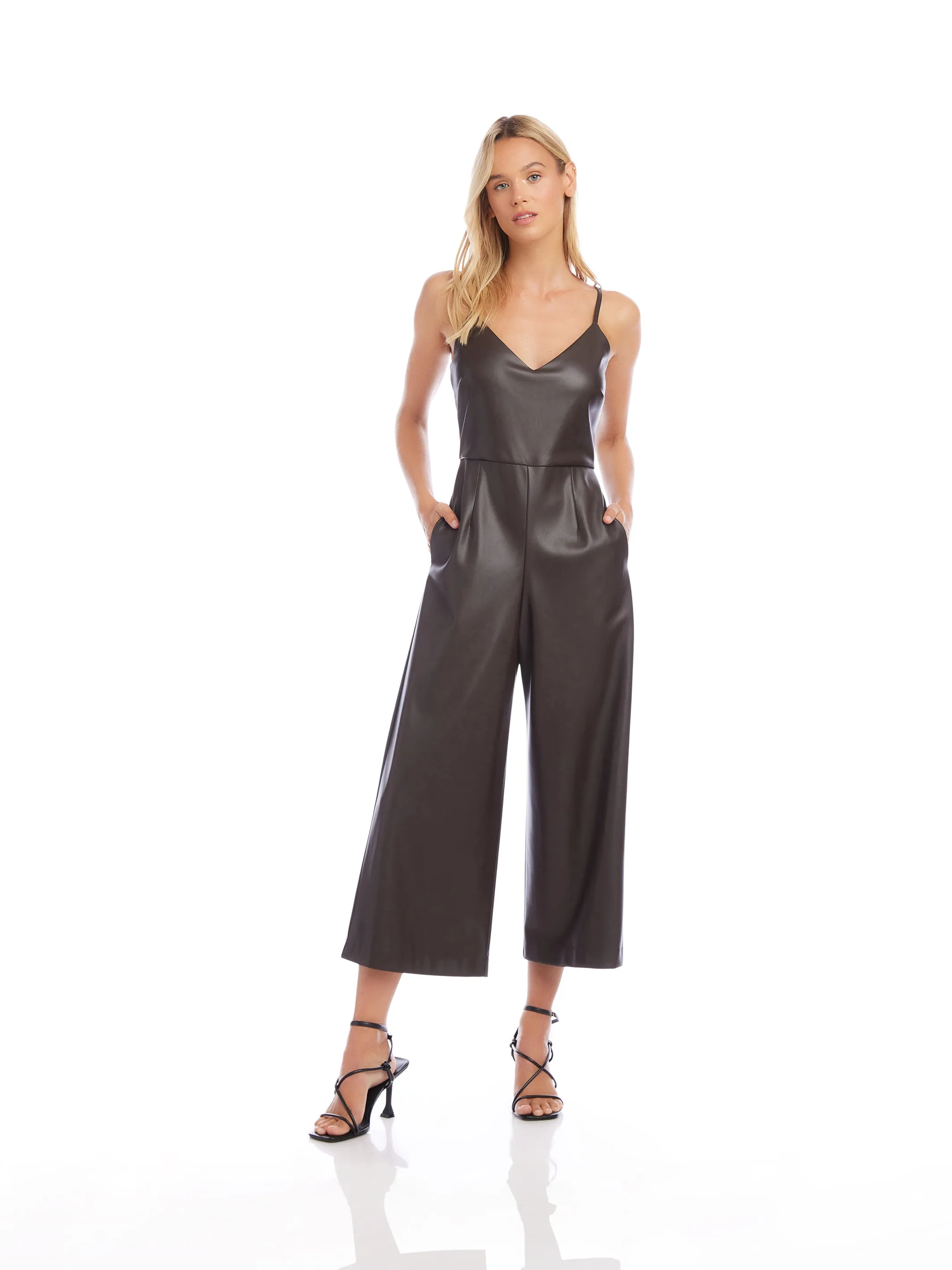 Faux Leather Cropped Jumpsuit