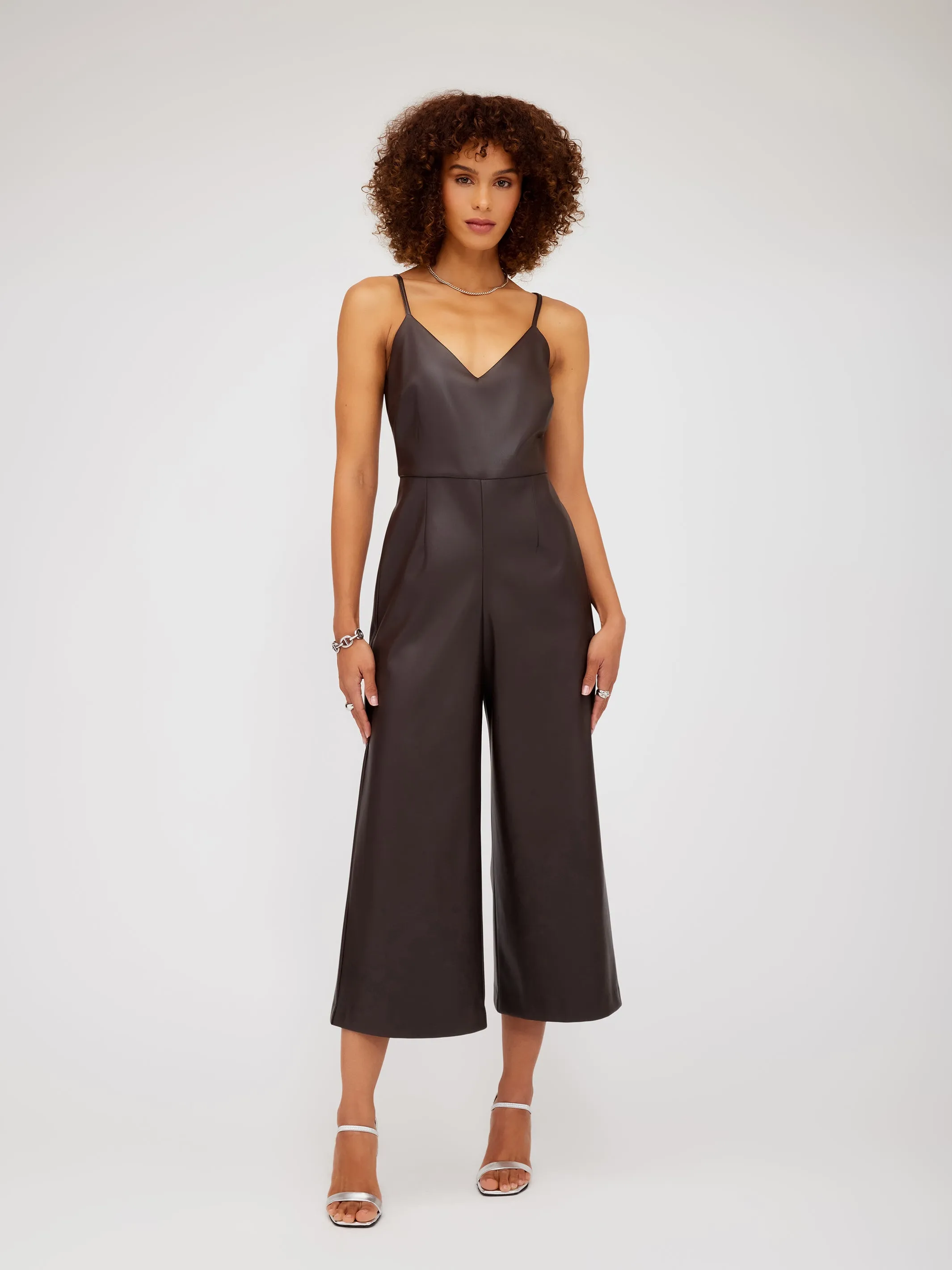 Faux Leather Cropped Jumpsuit