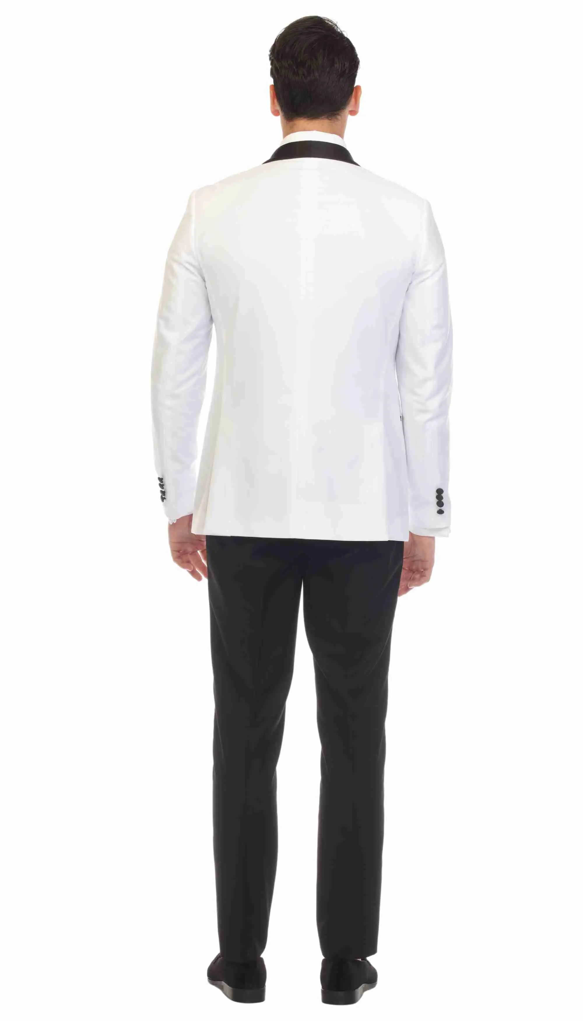 Ferrecci Slim White & Black Satin Shawl Collar Tuxedo Jacket With Black Pants